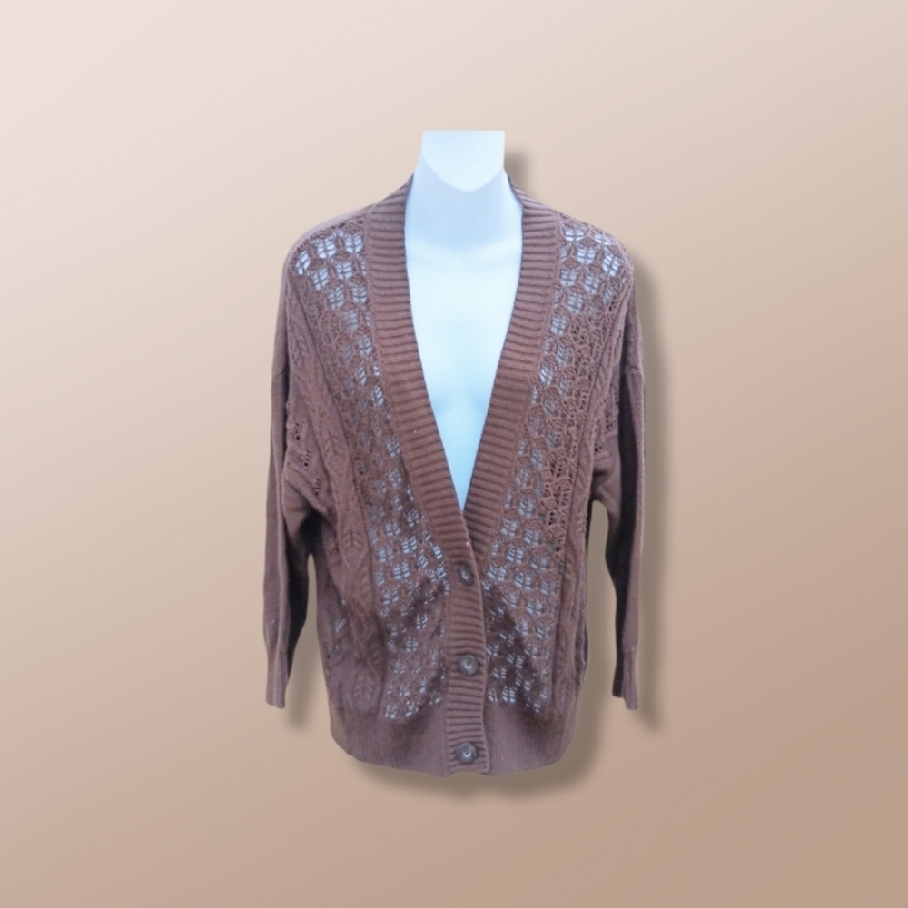 Northcrest Cardigan Sweater 3 Buttons Dark Brown Size L
